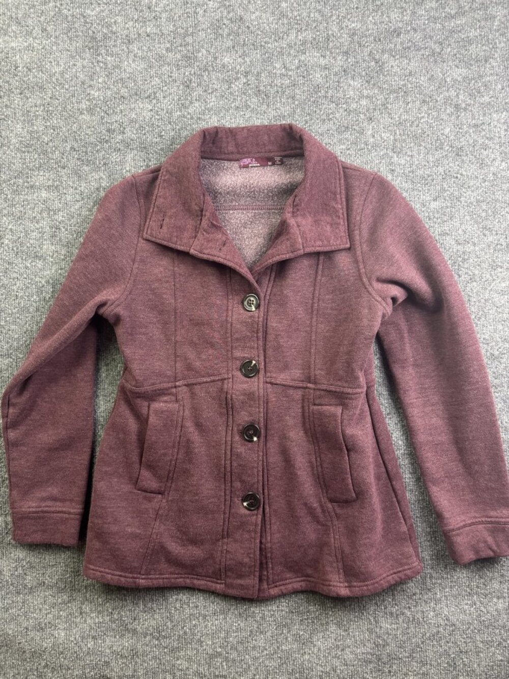PrAna Jacket Womens Medium Purple Fleece Lined Button Front‎ Pockets Collared